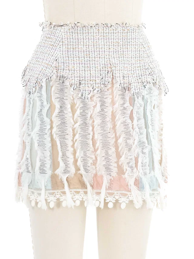 2004 Chanel Tweed and Net MIni Skirt in Tweed from Arcade Vintage