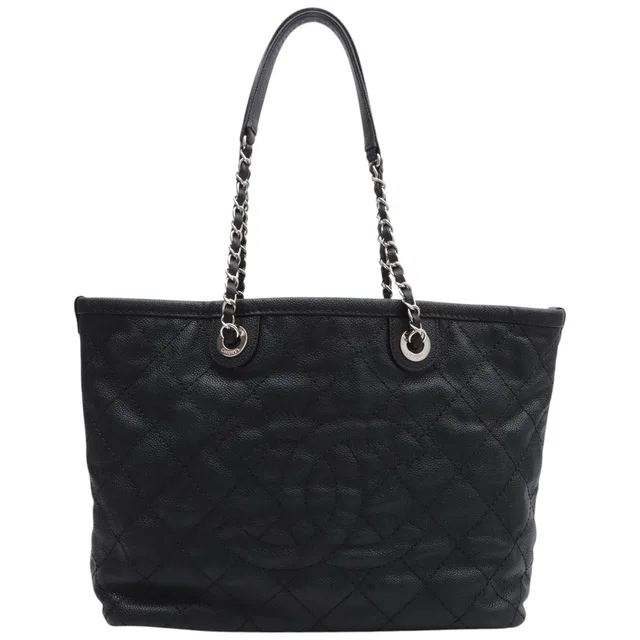 Chanel Circa 2014 Soft Caviar Skin CC Mark Stitch Chain Tote Bag Black in Black Caviar leather from VINTAGE QOO TOKYO