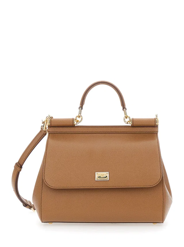 Dolce & Gabbana My Sicily Top Handle Bag — Brown Cotton in Brown Calfskin from HEWI