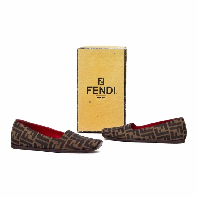 Fendi Women's Ff Zucca Monogram Square Toe Flats Loafers Us 9.5 39.5 Eur in brown|red Canvas from Poshmark