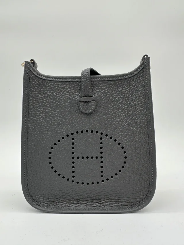 Hermès Mini Evelyne Ardoise Tourillon Clemence Gold Hardware in Clemence leather from Luxury Promise, photo 2 of 11