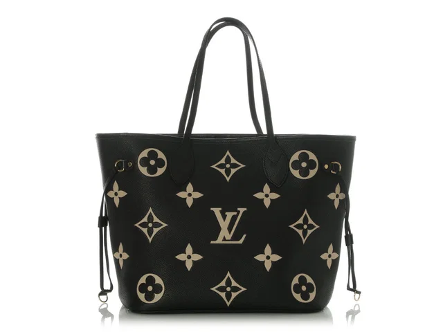 Louis Vuitton Black and Cream Giant Monogram Empreinte Neverfull in Black Leather from Ann's Fabulous Finds
