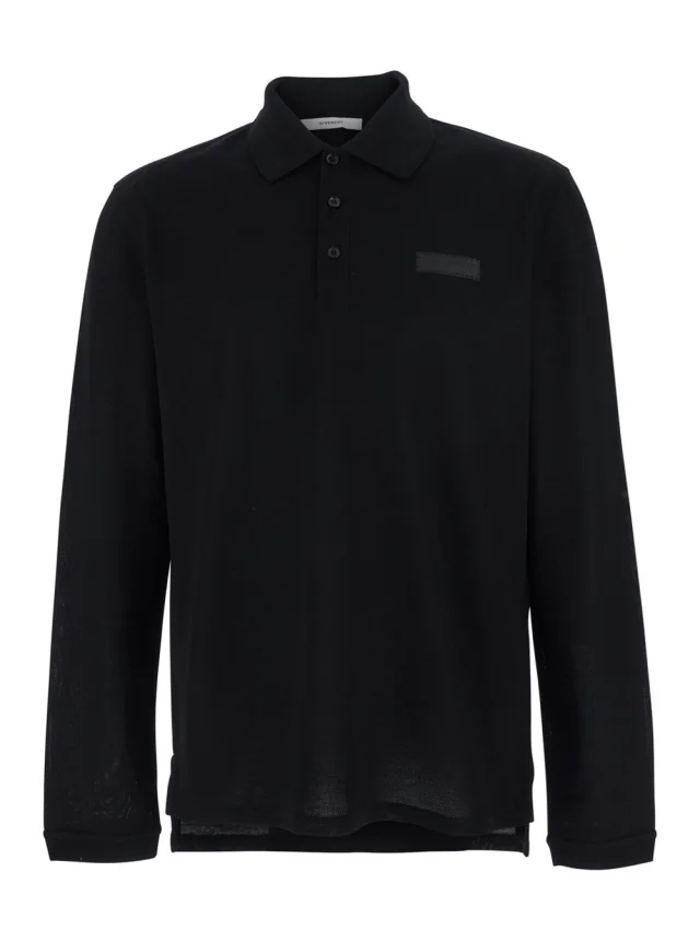 Givenchy Black Long-Sleeved Polo Shirt with Logo Patch on Chest In Cotton for Men in Black 100% Cotton from Gaudenzi Boutique, photo 1 of 1