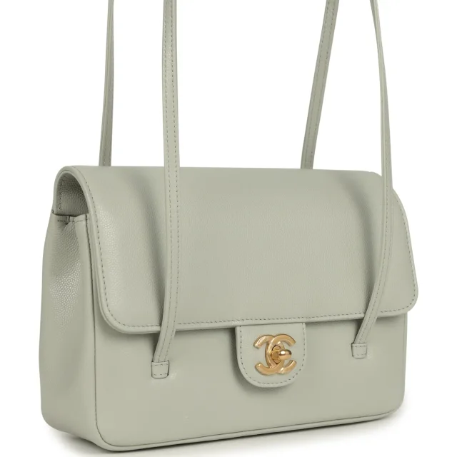 Chanel Small Preppy Coco Flap Bag Light Green Shiny Caviar Brushed Gold Hardware in Green Caviar leather from Madison Avenue Couture, photo 2 of 10