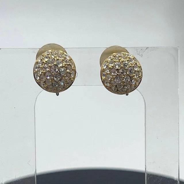 Swarovski Signed Swan Domed Button 18k Gold Plated Crystal Pave Clip On Earrings in gold from Poshmark