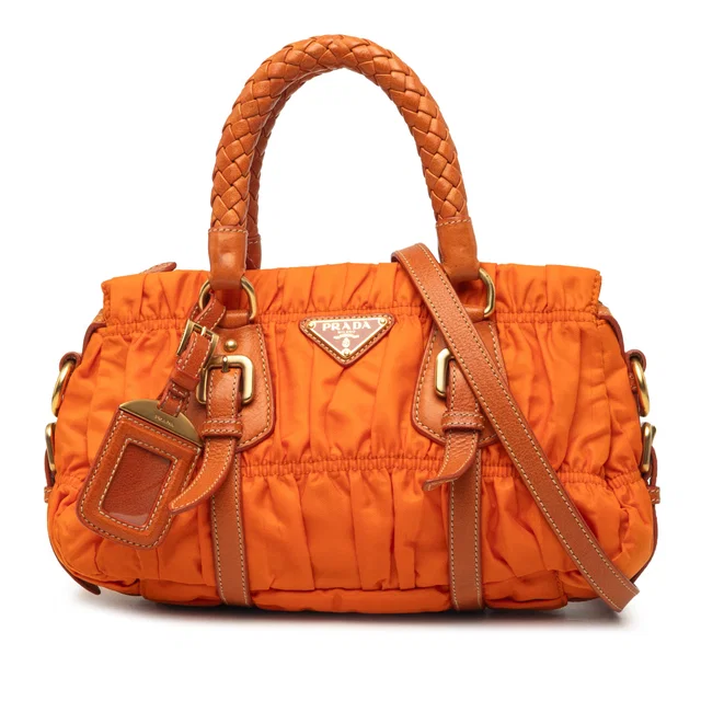 Orange Prada Tessuto Gaufre Satchel in Orange Nylon from Designer Revival