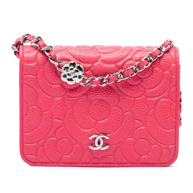 Pink Chanel CC Embossed Caviar Camellia Chain Belt Bag in Pink Caviar leather from Designer Revival