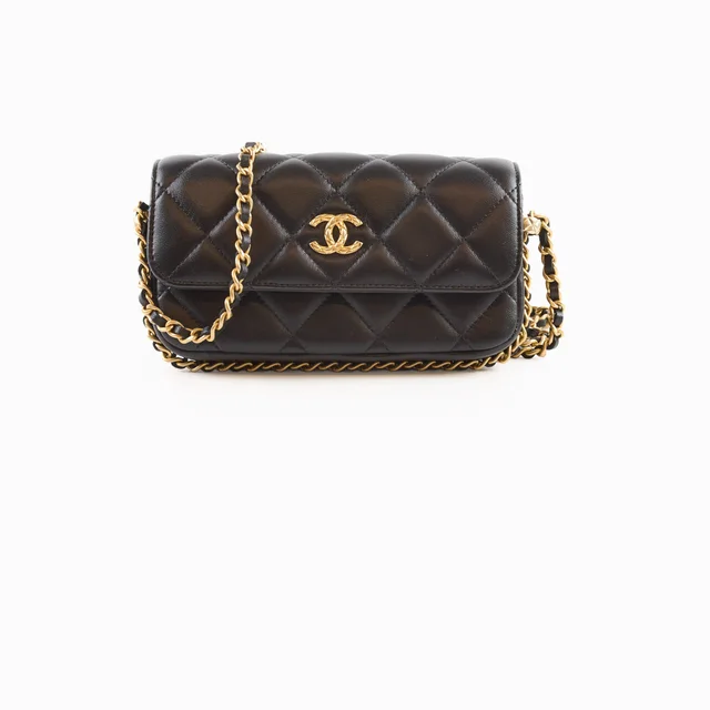 Chanel Flap Phone Holder in Black Lambskin from The Purse Affair