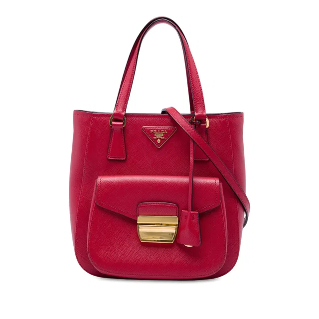 Red Prada Saffiano Lux Metropolis Tote Satchel in Red Saffiano leather from Designer Revival