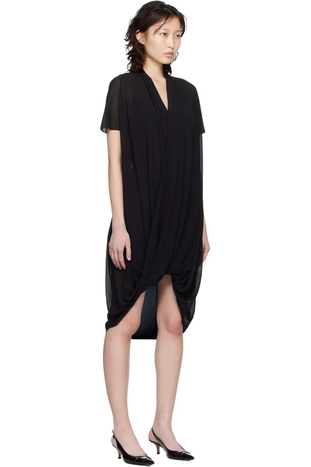 MM6 Maison Margiela Black Chiffon Midi Dress, photo 2 of 4 from SSENSE