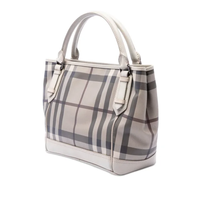 Beige Burberry Smoke Check Coated Canvas Tote in Beige Coated canvas from Designer Revival, photo 2 of 7