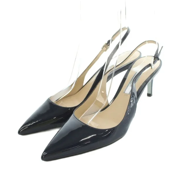 Prada Slingback Pointed Toe Pumps Patent Navy Heels in Navy Patent leather from The Reluxe