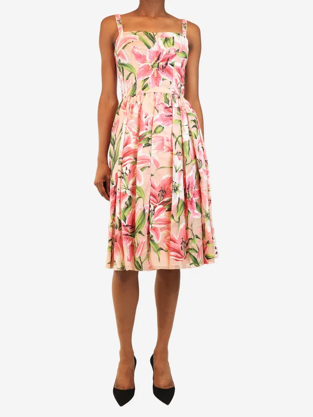 Dolce & Gabbana Pink lily-print A-line sundress - size UK 6 in Pink Silk from Sign of the Times