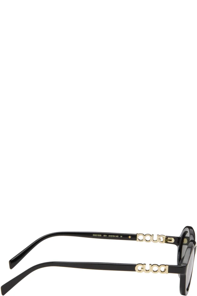 Gucci Black Round Frame Sunglasses, photo 2 of 4 from SSENSE