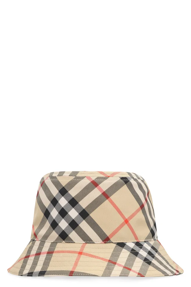 Burberry 8100740 Check Motif Bucket Hat — Beige Polyester in Beige from HEWI