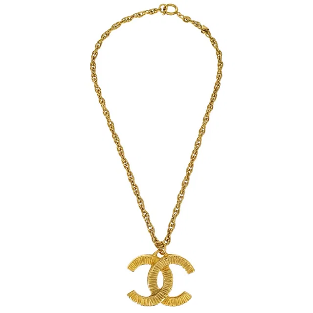Chanel Gold CC Pendant Necklace 93P in Gold from AMORE Vintage Tokyo