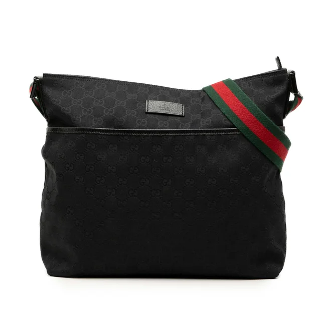 Black Gucci GG Canvas Web Crossbody in Black Canvas from Designer Revival
