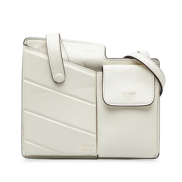 White Fendi Bustine Mini Century Crossbody Bag in White Leather from Designer Revival