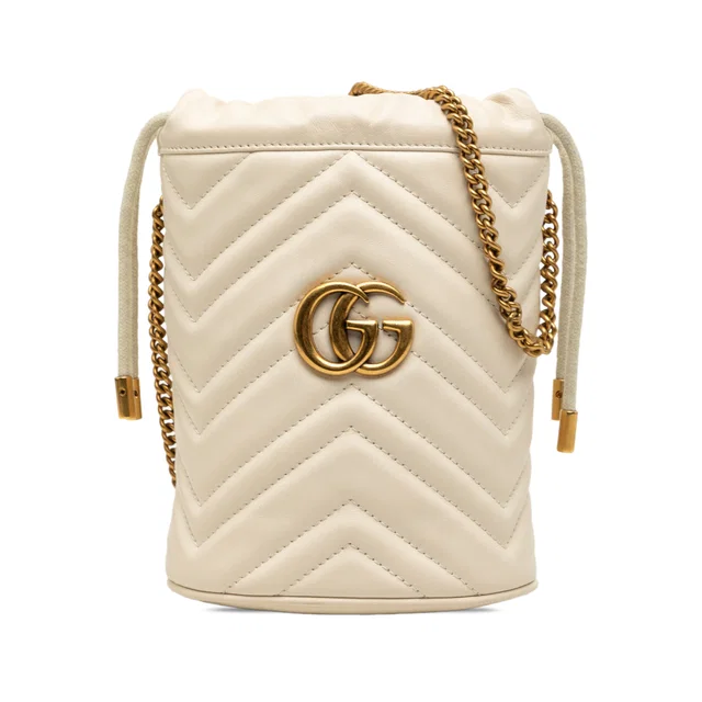 White Gucci Small GG Marmont Matelasse Calfskin Bucket Bag in White Calfskin from Designer Revival