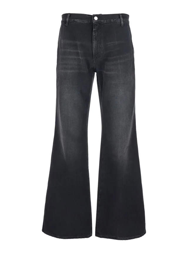 Black Jeans with Wide Leg and Logo Patch on the Back in Denim for Men in Black, image 1 of 1 from Gaudenzi Boutique