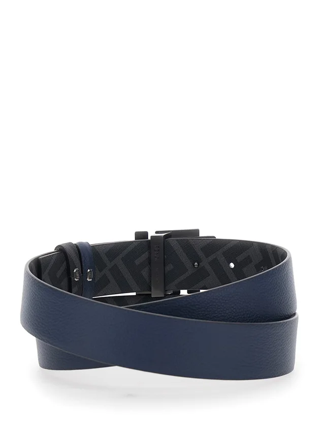 Fendi Blue Reversible Belt with Square FF Buckle in Leather Man in Blue 100% Calf, photo 4 of 5 from Gaudenzi Boutique