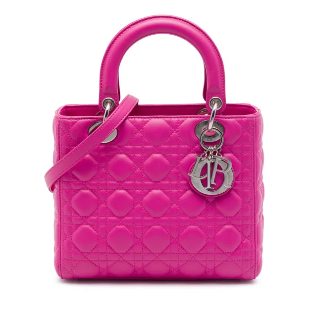 Pink Dior Medium Lambskin Cannage Lady Dior Satchel in Pink Lambskin from Designer Revival