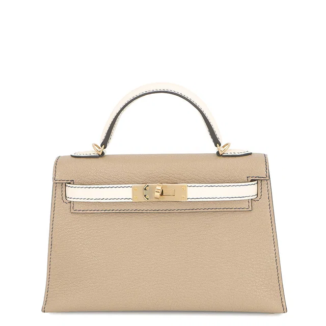 Hermès Mini Kelly2 SPO Gris Tourterelle/Nata Chevre Myzore Goatskin in Grey Goatskin from GALLERY RARE