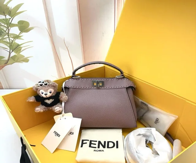 Fendi Mauve Grained Leather Peekaboo Selleria Mini Bag in Caviar leather from Luxury Promise