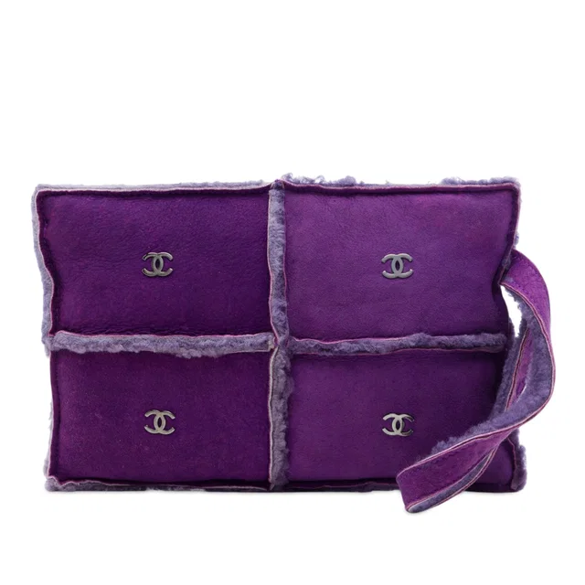 Purple Chanel CC Suede and Shearling Clutch in Purple Suede from Designer Revival