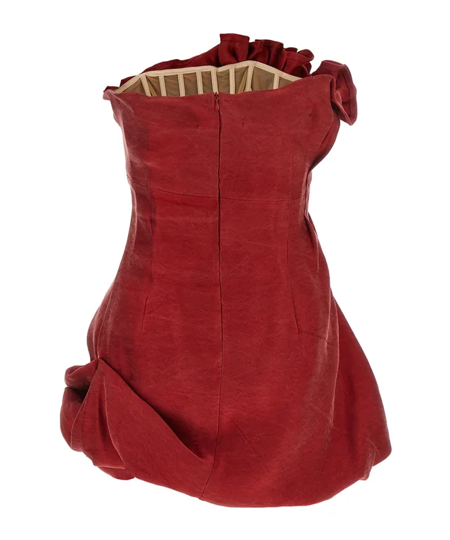 Magda Butrym Asymmetric pleated silk bubble mini dress in red, photo 2 of 6 from SENSER
