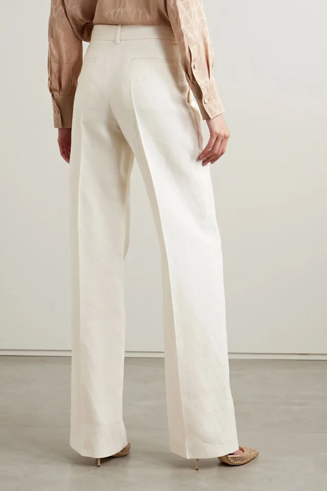 Valentino Garavani Wool and Silk-Blend Jacquard Wide-Leg Pants in White, photo 3 of 4 from THE OUTNET