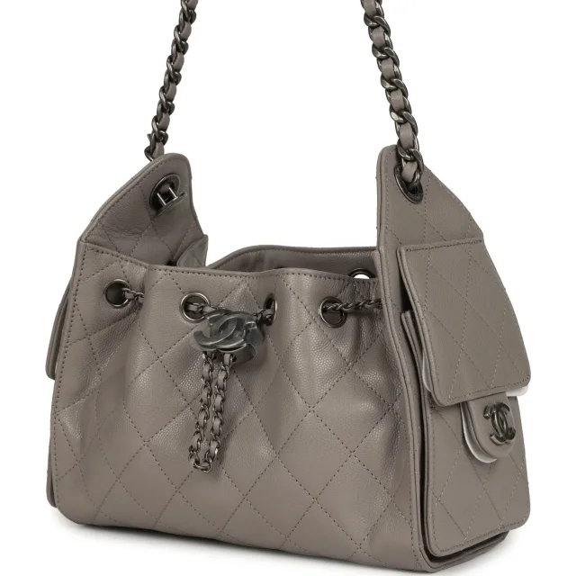 Chanel Mini 25 Hobo Bag Dark Grey Caviar Aged Ruthenium Hardware in Grey Caviar leather from Madison Avenue Couture, photo 5 of 8