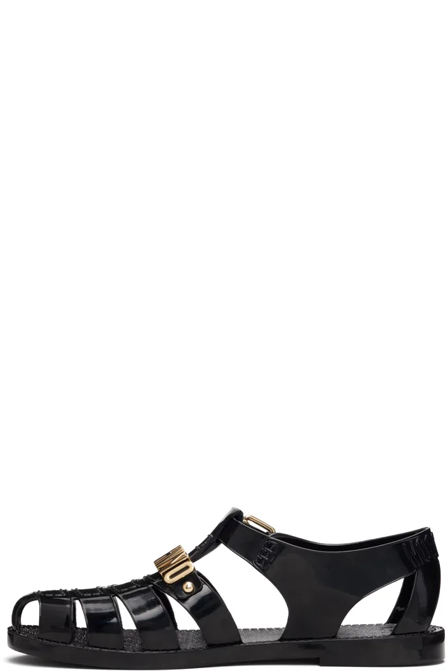 Moschino Black Jelly Logo Lettering Sandals, photo 3 of 4 from SSENSE