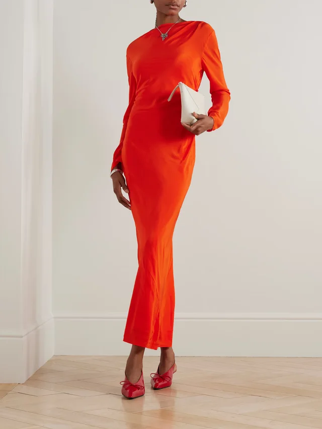 SIR Fresca gathered draped silk crepe de chine maxi dress in Orange, photo 2 of 2 from NET-A-PORTER (Canada)