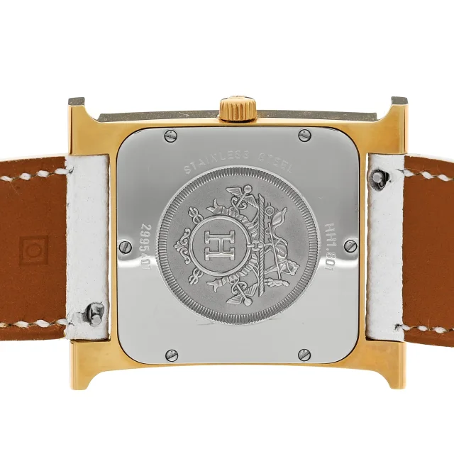Hermès Stainless Steel Epsom 30.5mm Heure H Hour Quartz Watch Blanc in White Epsom leather from FASHIONPHILE, photo 4 of 4