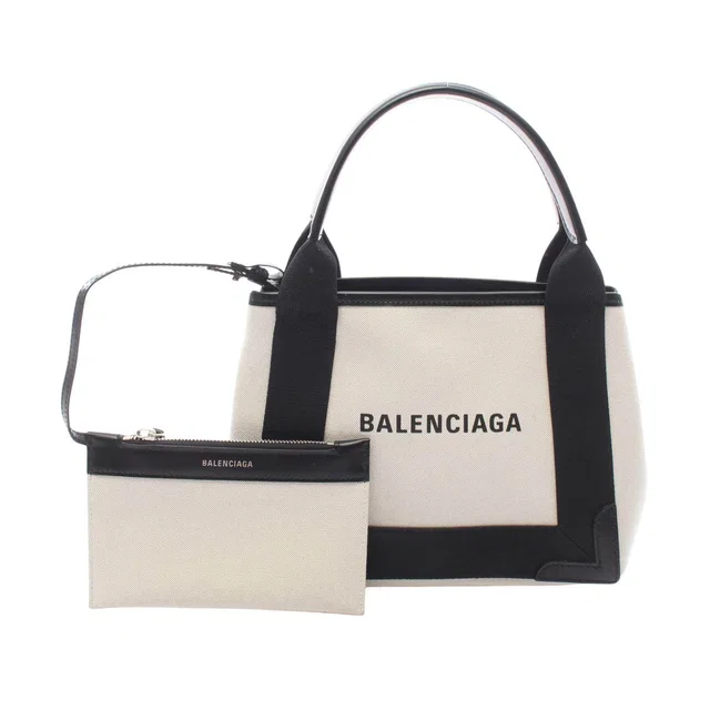 Balenciaga Navy Cabas leather canvas handbag in Navy Canvas from LuxUness