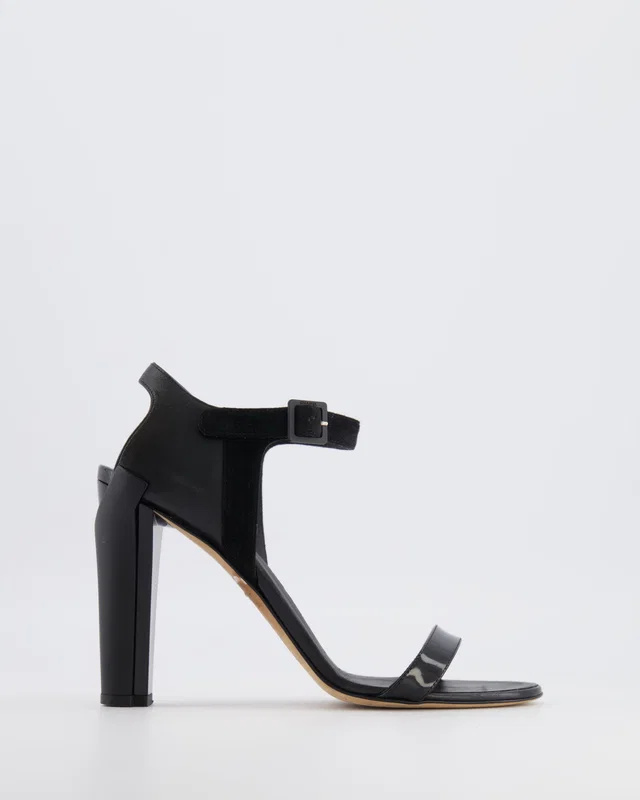 Chanel Black Leather Heeled Sandals with Suede Ankle Strap Size EU 39.5 in Black Suede from Sellier