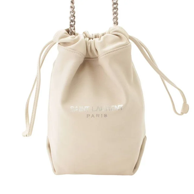 Saint Laurent Teddy Leather Chain Shoulder Drawstring Bag Ivory White in white Leather from Poshmark, photo 1 of 1