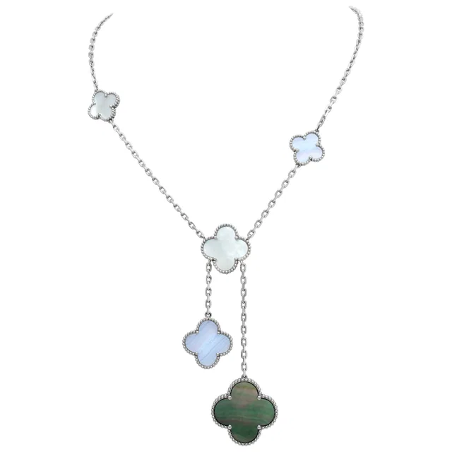 Van Cleef & Arpels Magic Alhambra necklace in 18 WG with MOP and Chalcedony in White Gold from Gray And Sons