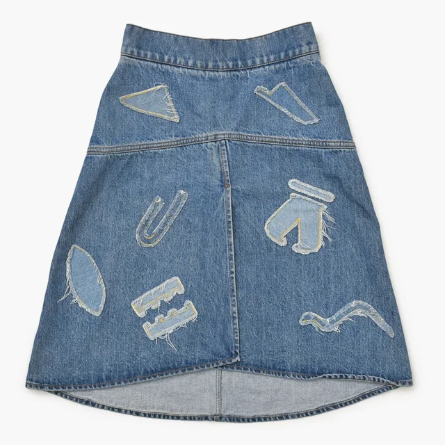 Chanel Skirt Metiers D'art Collection CC Logo Patchwork in Denim from The Reluxe
