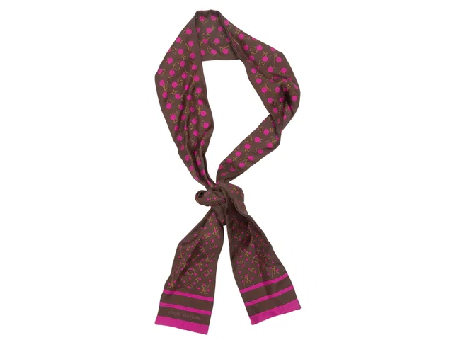 Brown & Magenta Louis Vuitton Silk Twille Scarf in Brown Silk from Designer Revival