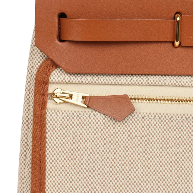 Hermès Herbag Zip 20 Mini Ecru and Beige Toile H Canvas and Fauve Vache Hunter Gold Hardware in Beige Canvas from Madison Avenue Couture, photo 10 of 11