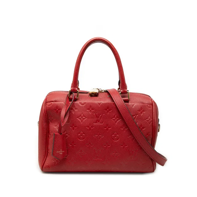 Red Louis Vuitton Monogram Empreinte Speedy Bandouliere 25 Satchel in Red Leather from Designer Revival