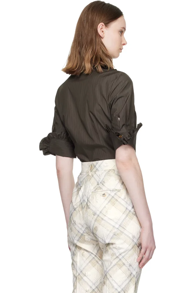 Vivienne Westwood Brown Pinstripe Shirting S/S Toulouse Frill Shirt, photo 3 of 5 from SSENSE