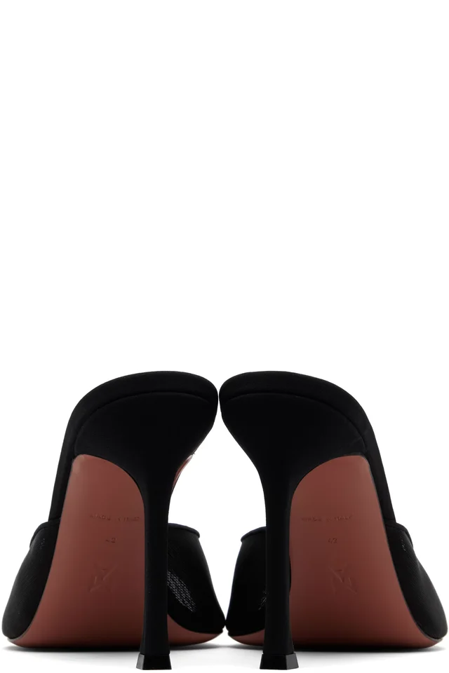 Amina Muaddi Black Alexa Mesh 95 Heeled Sandals, photo 2 of 5 from SSENSE