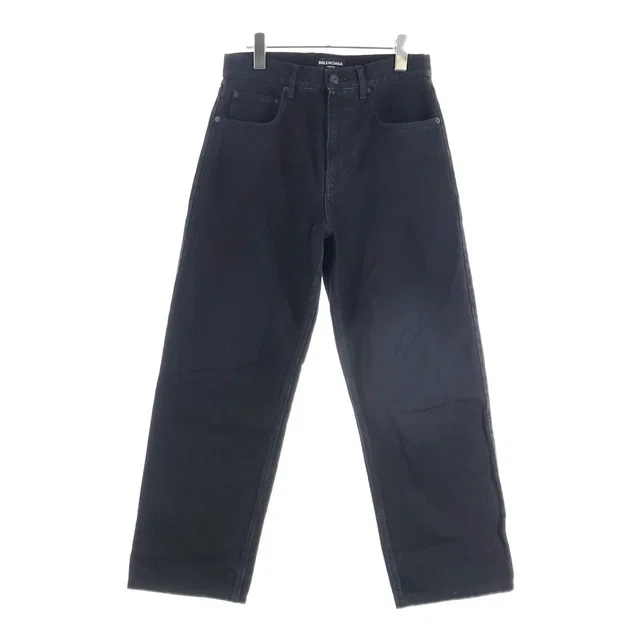 Balenciaga Dameged Straight Jeans Distressed Wide Denim Pants Black in Black Denim from The Reluxe