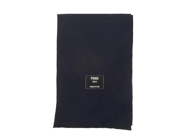 Navy & White Fendi Logo Cashmere Knit Scarf in White Cashmere from Designer Revival