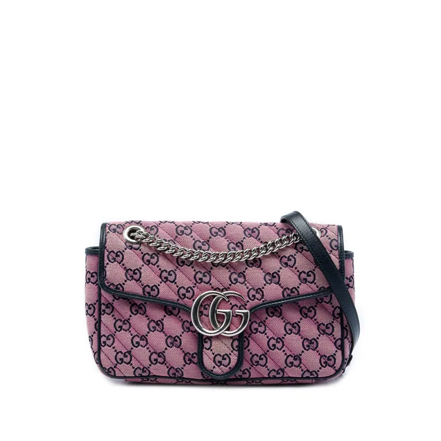 Pink Gucci Medium GG Marmont Matelasse Diagonal GG Canvas Shoulder Bag in Pink Canvas from Designer Revival