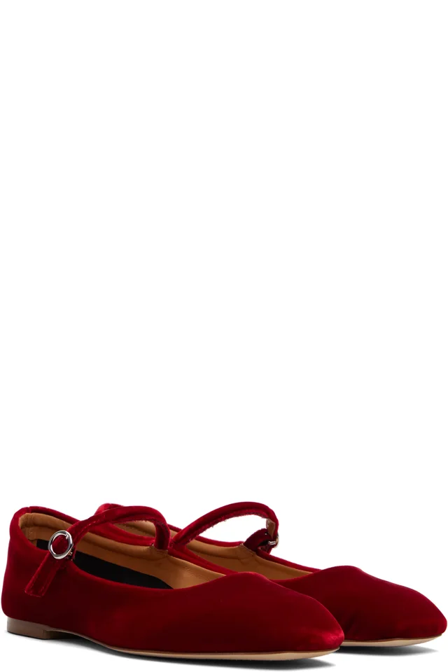 Aeyde Burgundy Uma Velvet Mary-Jane Flats, photo 4 of 5 from SSENSE