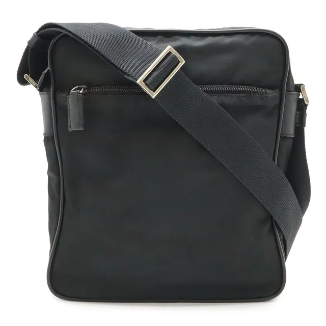 Prada Shoulder Bag Crossbody Nylon Leather Nero Black Silver in Black Nylon from The Reluxe